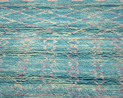 10 Feet Moroccan Blue Hand Woven Wool Runner Rug